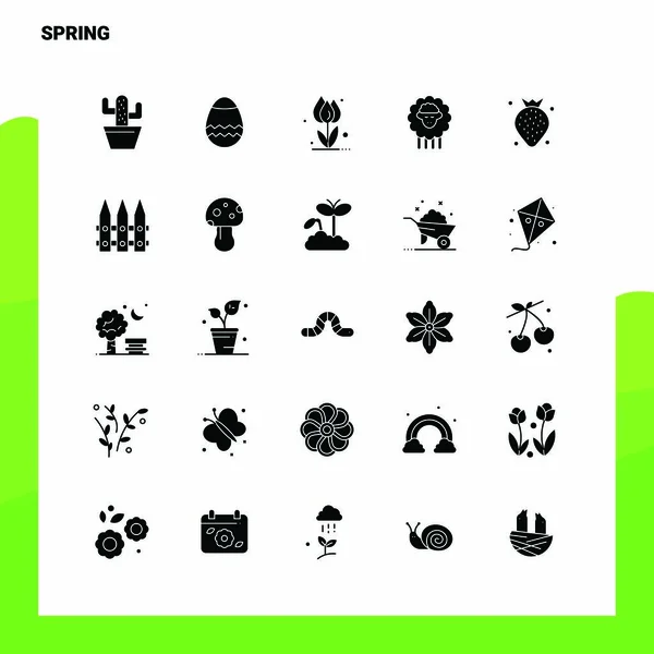25 Conjunto de iconos de primavera. Plantilla de ilustración de vectores de ícono de glifo sólido — Vector de stock
