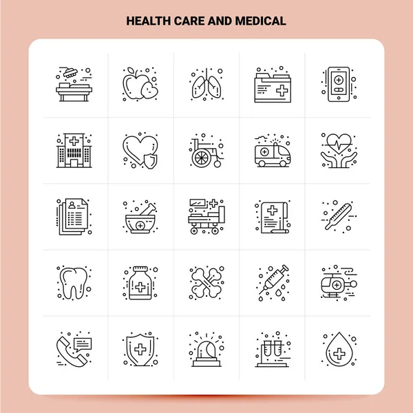 Aperçu 25 Ensemble d'icônes médicales et de soins de santé. Style de ligne vectorielle D — Image vectorielle