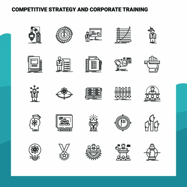 Σύνολο της ανταγωνιστικής στρατηγικής και εταιρική γραμμή κατάρτισης Icon σύνολο — Διανυσματικό Αρχείο
