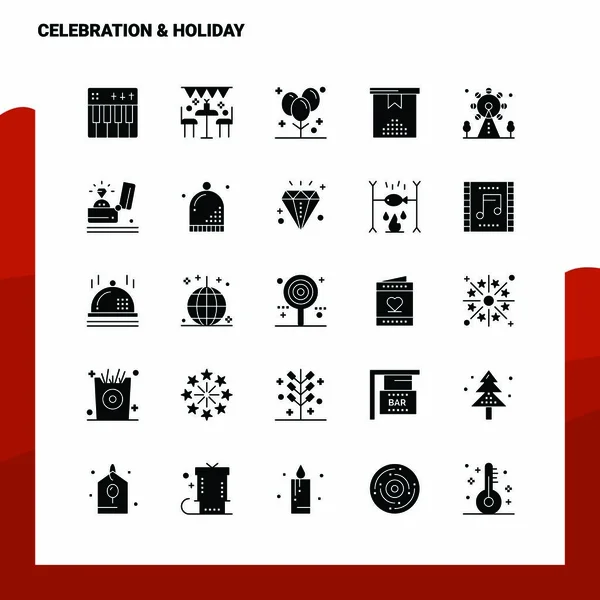 25 Celebration & Holiday Icon set. Solid Glyph Icon Vector Illus — Stockvector