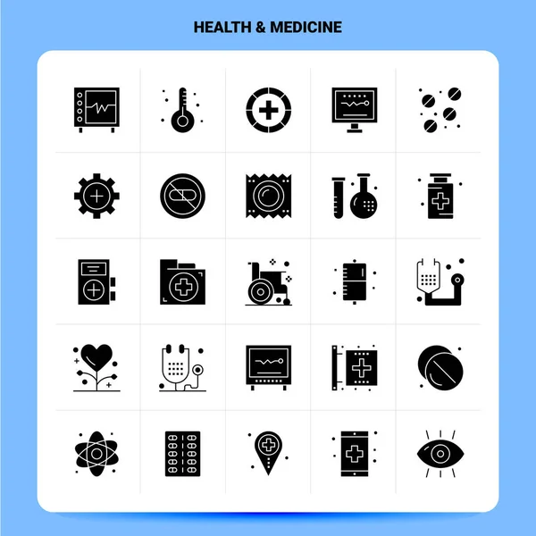 Solide 25 Santé & Médecine Icône ensemble. Style de glyphe vectoriel Design B — Image vectorielle
