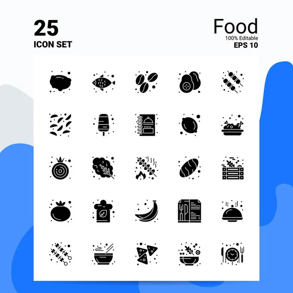 25 Набор икон для еды. 100% редактируемый EPS 10 файлов. Бизнес-центр Conc — стоковый вектор