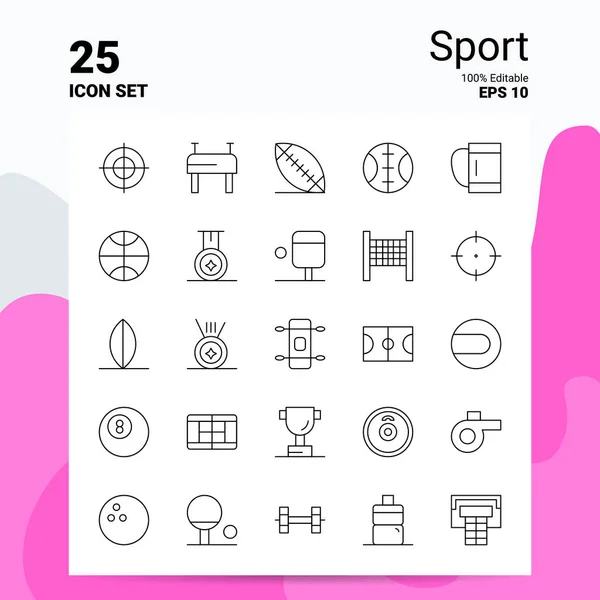 25 Set de iconos deportivos. Archivos EPS 10 100% editables. Logo del negocio Con — Vector de stock