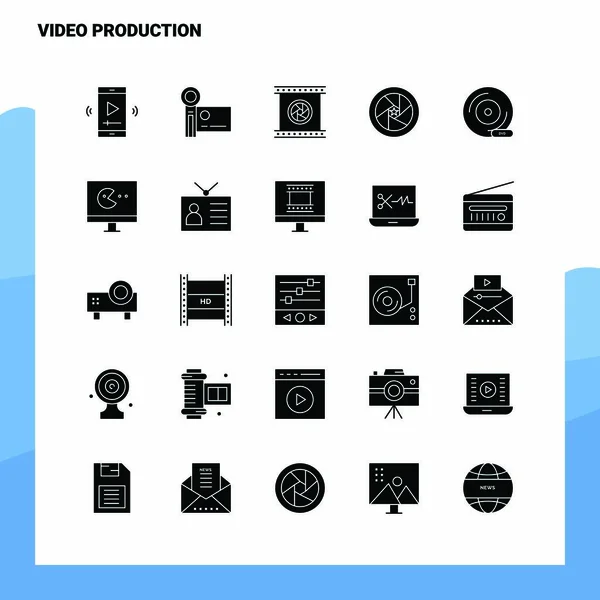 25视频制作图标集。 固体象形图标向量Illustrati — 图库矢量图片