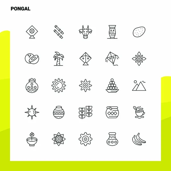 Set di icone Pongal Line set 25 icone. Stile di minimalismo vettoriale De — Vettoriale Stock