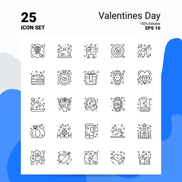 25 День святого Валентина икона набор. 100% редактируемый EPS 10 файлов. Бизнес — стоковый вектор