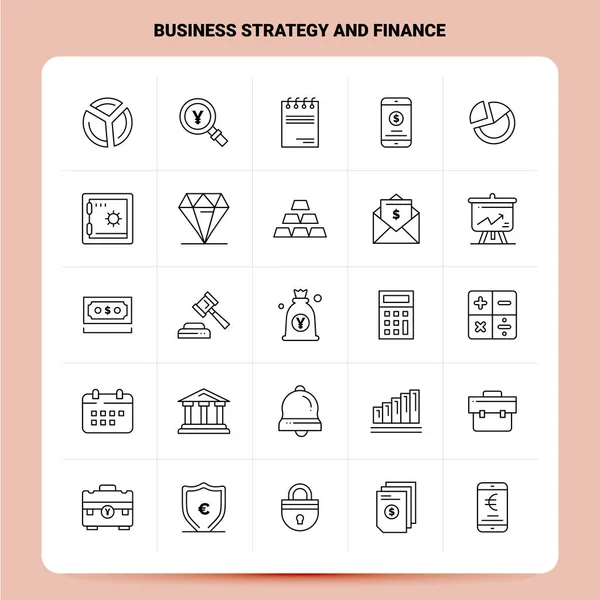 Esquema 25 Conjunto de iconos de estrategia empresarial y finanzas. Línea de vectores S — Archivo Imágenes Vectoriales