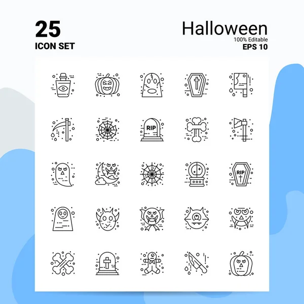 25 Set de iconos de Halloween. Archivos EPS 10 100% editables. Logo del negocio — Vector de stock