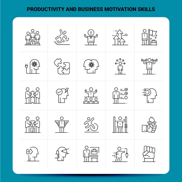 Sammanfattning 25 Produktivitet och företag Motivation Skills Ikon set. — Stock vektor