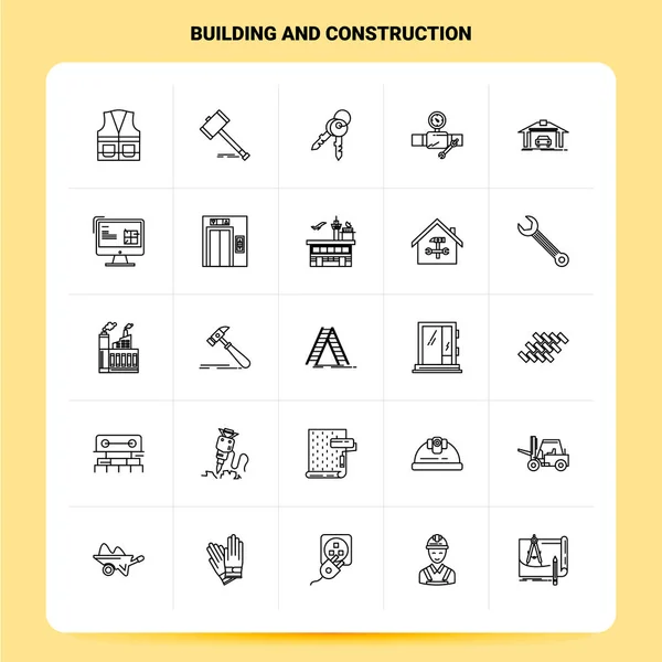 Esquema 25 Conjunto de iconos de construcción y construcción. Estilo de línea vectorial — Vector de stock