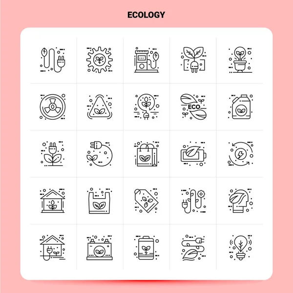 Esquema 25 Conjunto de iconos de Ecología. Vector línea estilo diseño negro icono — Vector de stock