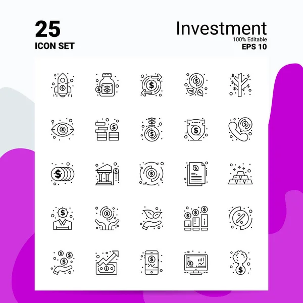 25 Investeringen Icoon Set. 100% bewerkbare Eps 10 bestanden. Bedrijfslogboek — Stockvector