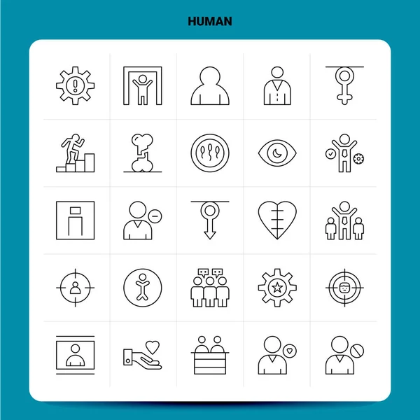 Περίγραμμα 25 Human Icon set. Διανυσματική γραμμή στυλ σχεδίασης μαύρες εικόνες — Διανυσματικό Αρχείο