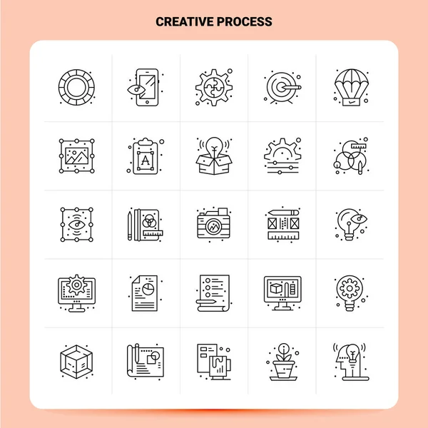 OutLine 25 Set di icone del processo creativo. Progettazione di stile linea vettoriale B — Vettoriale Stock