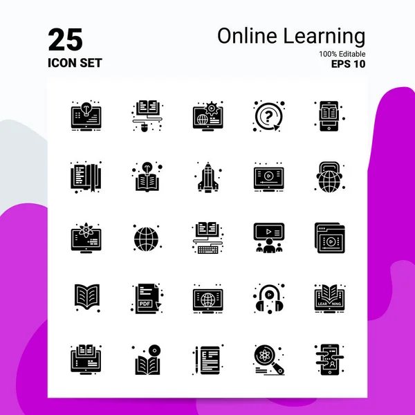 25 Çevrimiçi Öğrenme Simgesi Seti. % 100 Düzenlenebilir Eps 10 Dosyası. İşlerName — Stok Vektör