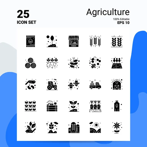 25 Set di icone dell'agricoltura. File EPS 10 modificabili al 100%. Affari Lo — Vettoriale Stock