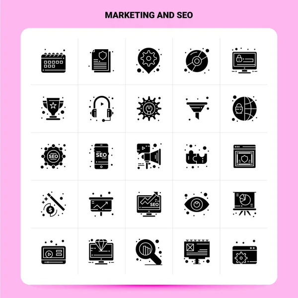 Solid 25 Marketing And Seo Icon set. Diseño de estilo de glifo vectorial B — Vector de stock