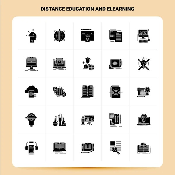 Solid 25 Distance Education and Elearning Icon set. Vector Glyph — 스톡 벡터