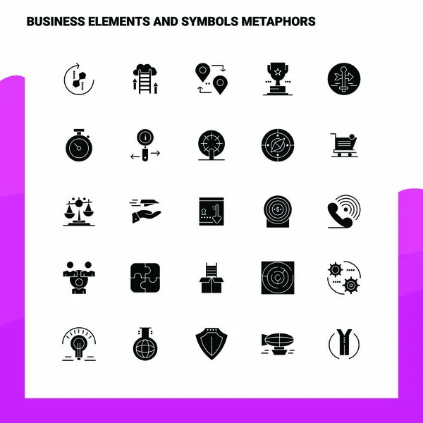 25 elementi di business e simboli metafore Set di icone. Glyph solido — Vettoriale Stock