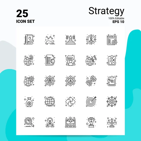 25 Set di icone strategiche. File EPS 10 modificabili al 100%. Logo aziendale — Vettoriale Stock