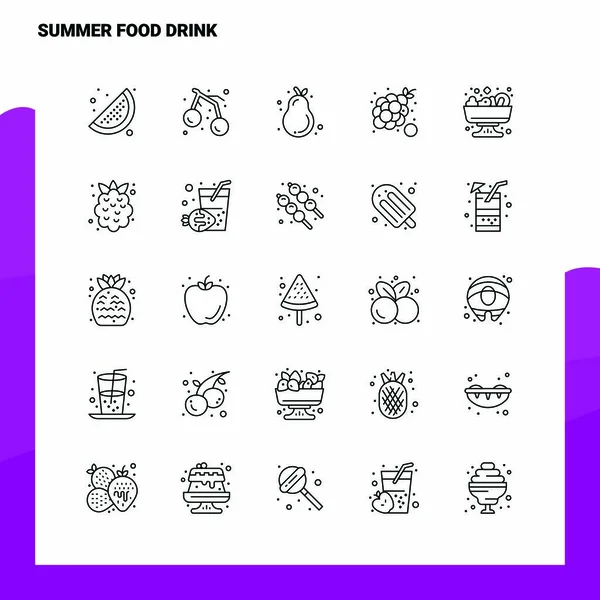 Set med sommar mat dryck linje ikonen uppsättning 25 ikoner. Vektor Minimali — Stock vektor