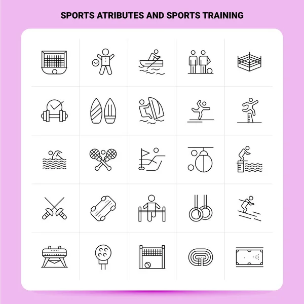 Esquema 25 Atributos deportivos y entrenamiento deportivo Conjunto de iconos. Vector — Vector de stock