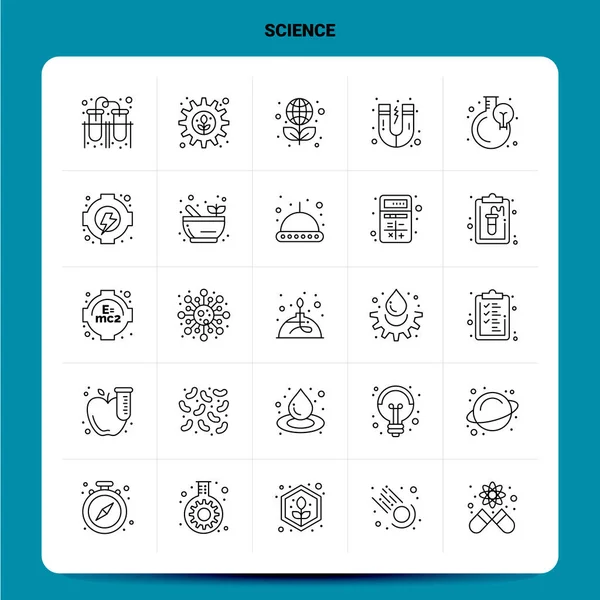 Redogör för 25 Science Icon set. Vektor linje stil design svart ikon — Stock vektor