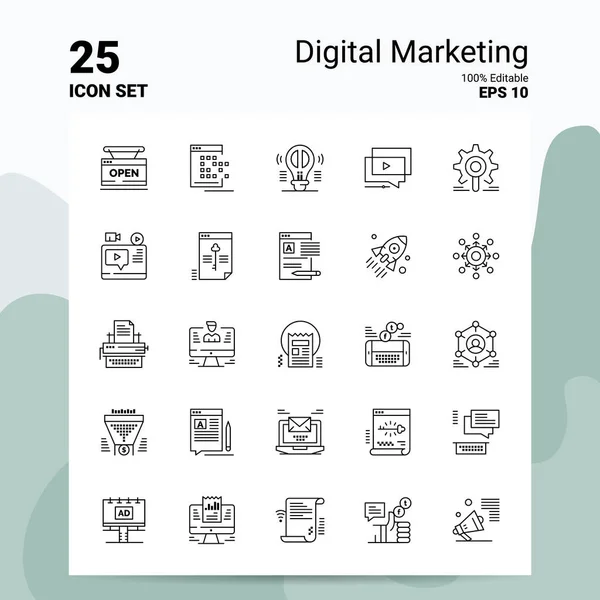 25 Digital Marketing Icon Set. 100% Editable EPS 10 Files. Busin — Stock Vector