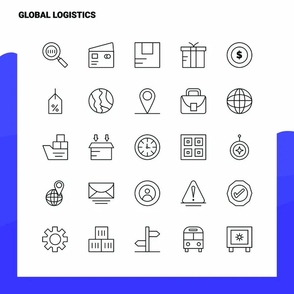 Set of Global Logistics Line Icon set 25 Ícones. Vector Minimalis — Vetor de Stock