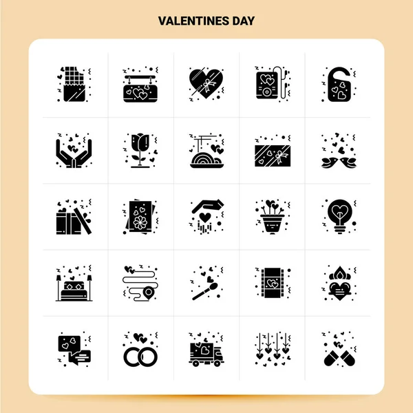 Conjunto de iconos del día de San Valentín 25 sólido. Estilo de glifo vectorial diseño Blac — Archivo Imágenes Vectoriales