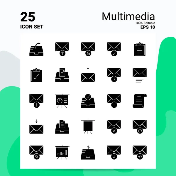 25 Multimedia-Symbolset. 100% editierbare eps 10 Dateien. Wirtschaftsprotokoll — Stockvektor