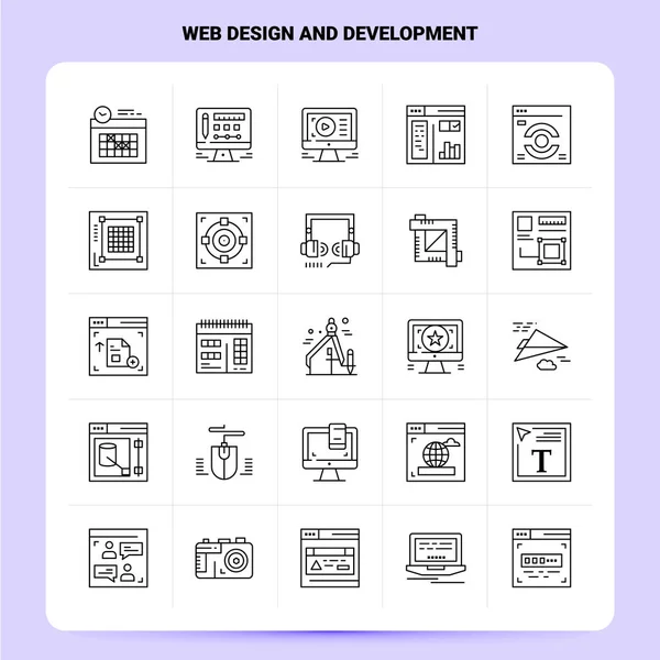 Özet 25 Web Tasarım ve Geliştirme Simgesi seti. Vektör Satırı Stili — Stok Vektör