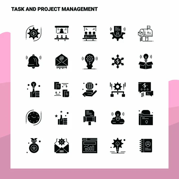 25 Task and Project Management Icon set. Solid Glyph Icon Vector — Stock Vector