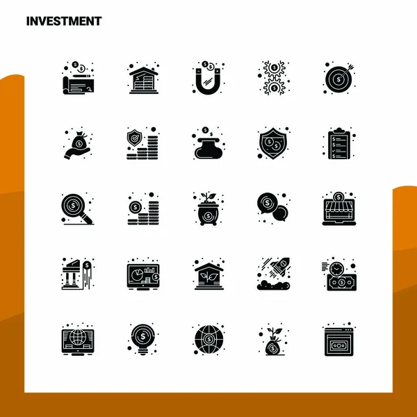 25 Investment Icon set. Solid Glyph Icon Vector Illustration Tem — Stock Vector