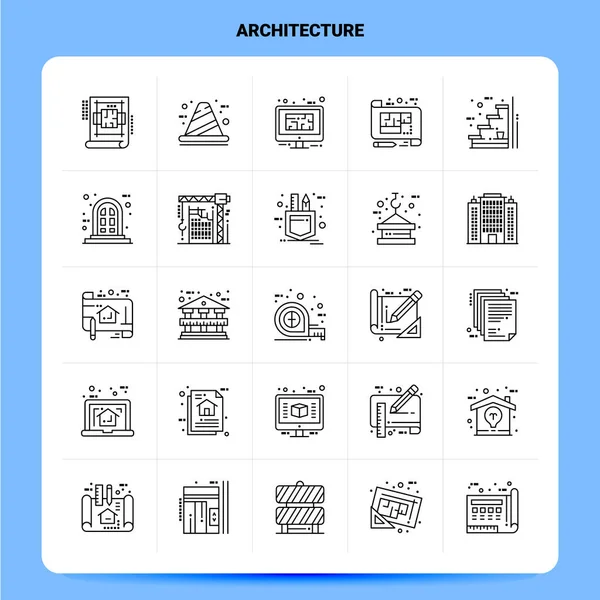 OutLine 25 Conjunto de ícones de arquitetura. Vector Linha Estilo Design Preto — Vetor de Stock