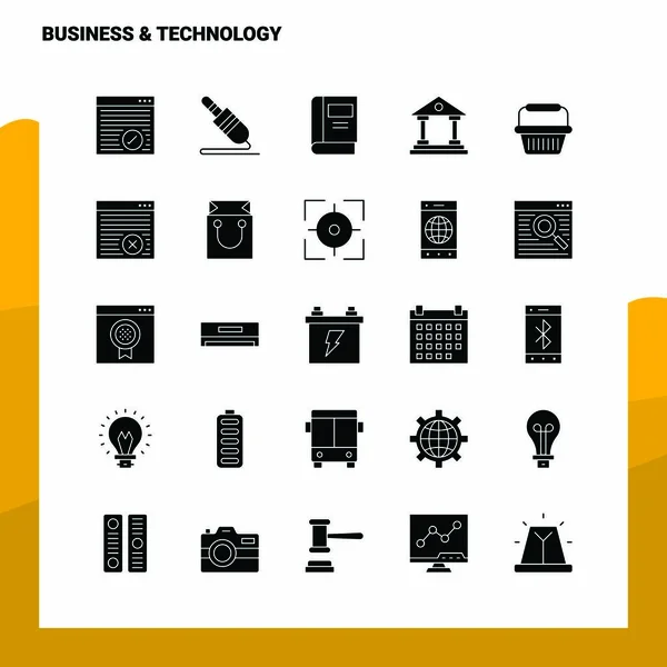 25 Business & Technology Icon Set. Solide Glyphen-Symbolvektor illus — Stockvektor