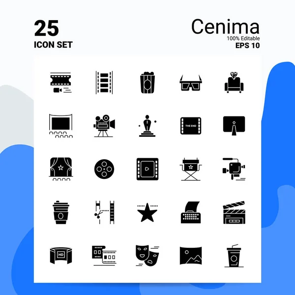 25 Cenima Icon Set 。 100%可编辑的Eps 10文件。 Business Logo Co — 图库矢量图片