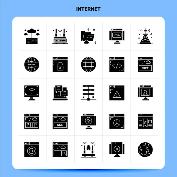 Conjunto de iconos de Internet sólido 25. Vector Glyph Estilo Diseño Icono Negro — Vector de stock