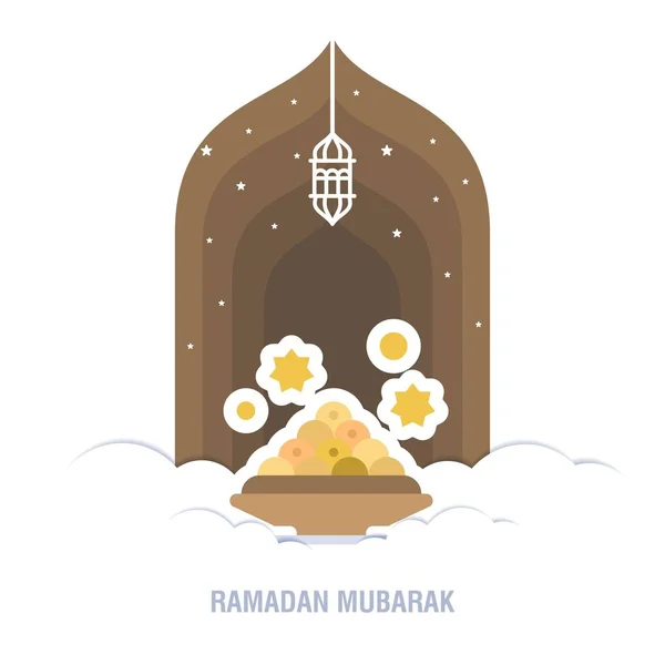 Ramadán Kareem diseño islámico luna creciente y mezquita cúpula silh — Vector de stock