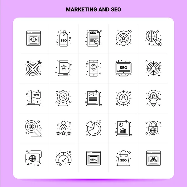 Esquema 25 Conjunto de iconos de marketing y Seo. Diseño de estilo Vector Line — Vector de stock