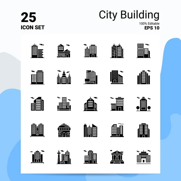 25 City Building Ikon Set. 100% redigerbara Eps 10 filer. Näringsliv — Stock vektor
