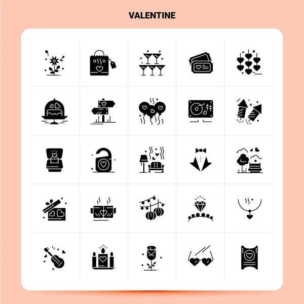 Στερεό σετ 25 Valentine Icon. Διάνυσμα Glyph Style Σχεδιασμός Μαύρο Ico — Διανυσματικό Αρχείο