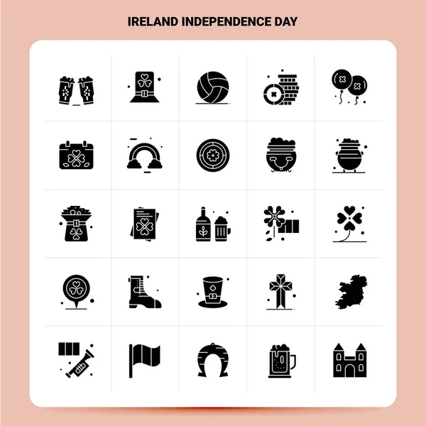 Sólido 25 Irlanda Día de la Independencia Icono conjunto. Estilo de glifo vectorial D — Vector de stock