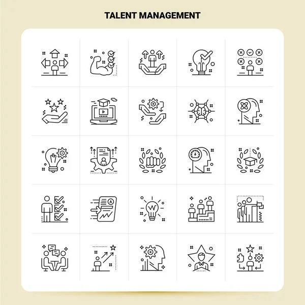 Overzicht 25 Talent Management Icoon set. Ontwerp van de vectorlijn — Stockvector