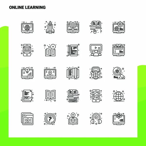 Set de Iconos de Línea de Aprendizaje Online 25 Iconos. Minimalismo vectorial — Vector de stock