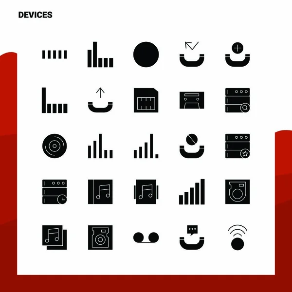 25 Geräte Icon Set. solide Glyphen-Symbol-Vektor-Illustration templa — Stockvektor