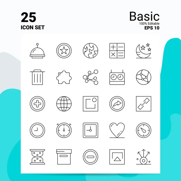 25 Basic Icon Set. 100% editovatelné soubory Eps10. Podokno obchodního loga — Stockový vektor