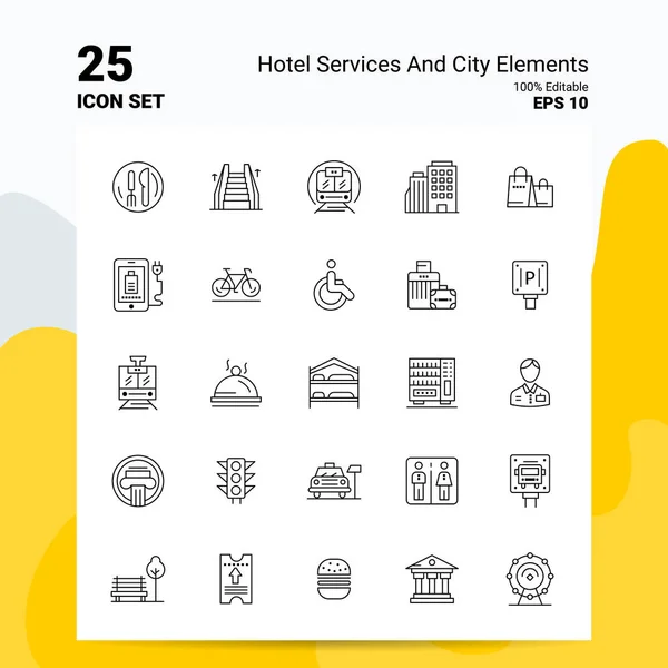 25 Hotelltjänster och City Elements Ikon Set. 100% redigerbara Eps — Stock vektor