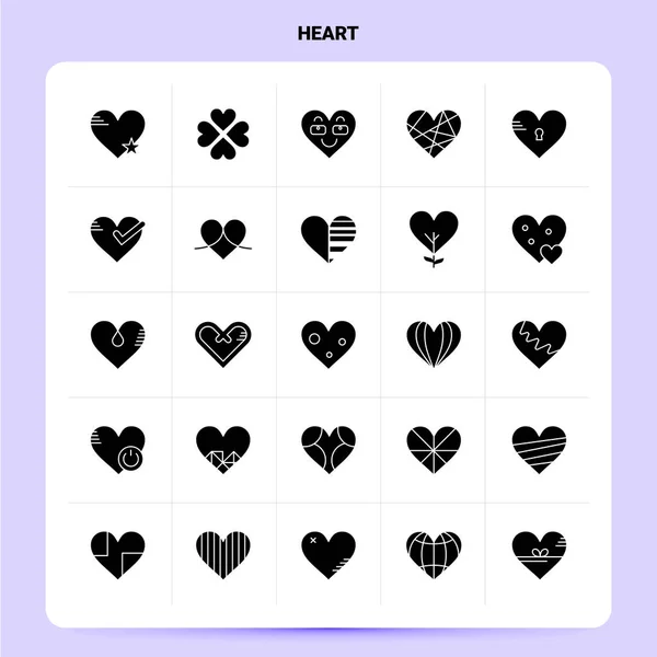 Solid 25 hjärta ikonen set. Vector Glyph Style Design svarta ikoner S — Stock vektor