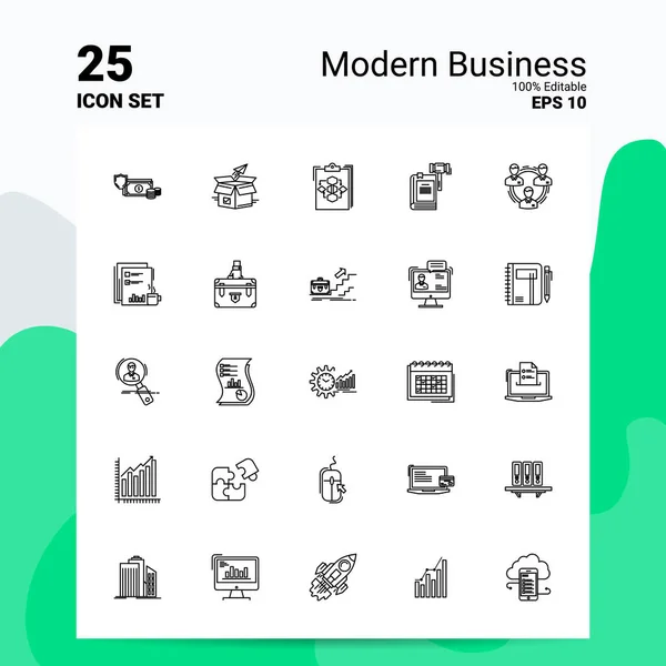 25 Conjunto de ícones de negócios modernos. Arquivos EPS 10 100% editáveis. Empresários — Vetor de Stock